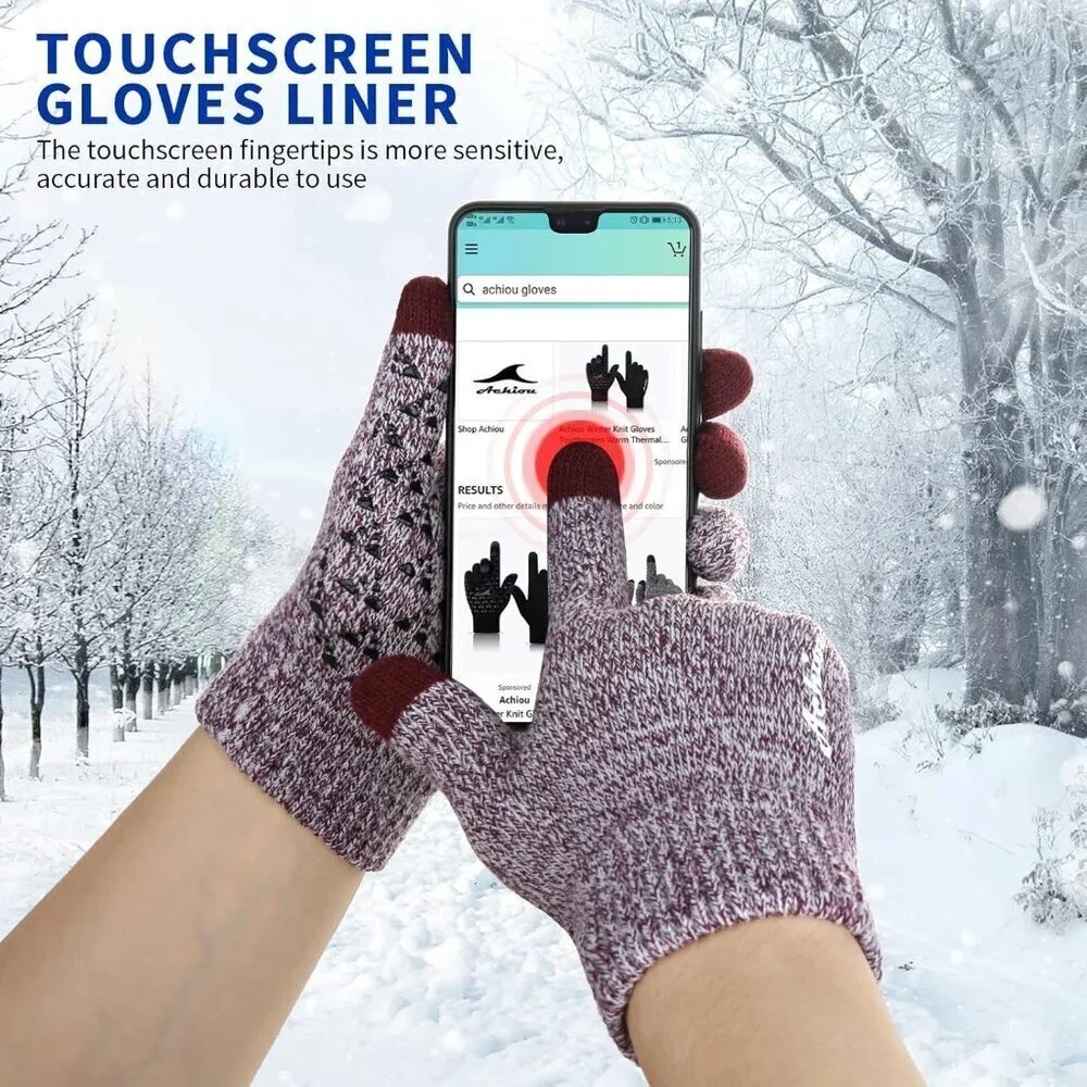 Women White Burgundy Upgraded Touch Screen Thermal Soft Knit Lining Winter Glove